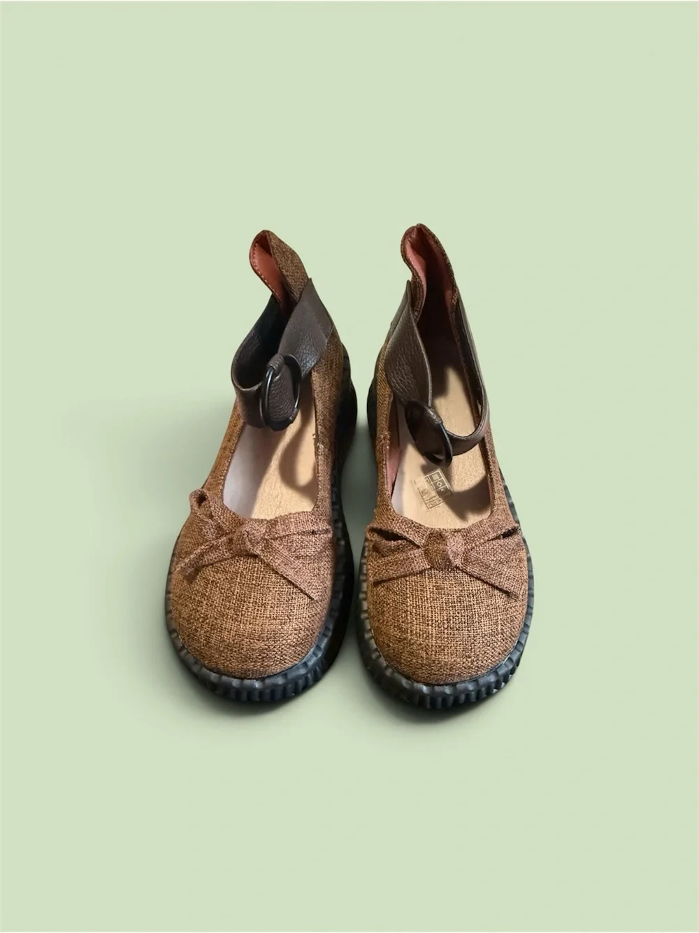 Textured Brown Bow Mary Jane Flats